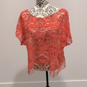 Xhilaration, coral lace shirt, size: XXL
